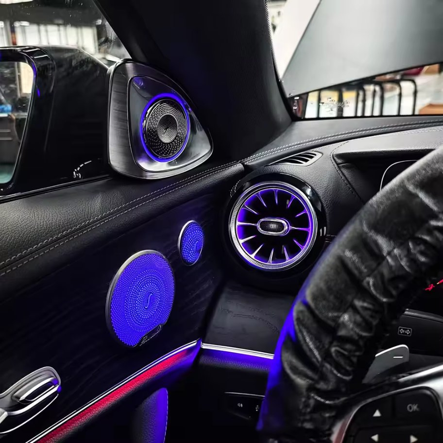 Mercedes New a-Class W177 Car Ambient Light Kit 4D Rotating Tweeter 64 Color Door Speaker Interior LED Headlights