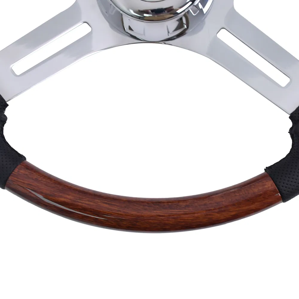 Руль автомобильный Tiypeor 450 мм из кожи с деревянной вставкой