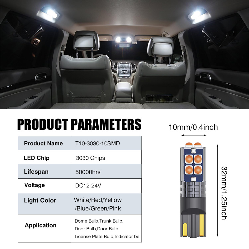 Светодиодная лампа BKR T10 W5w для авто, 10 SMD