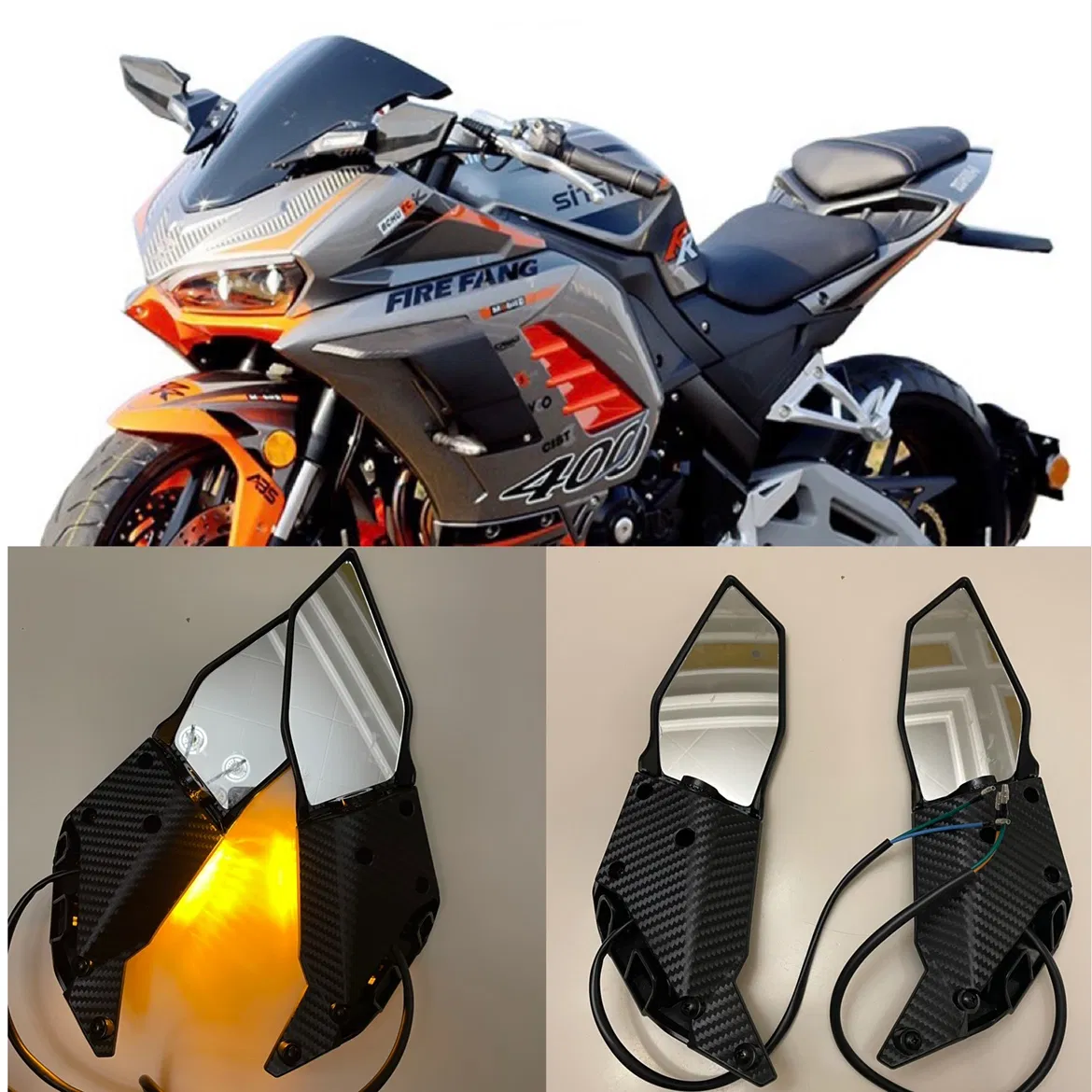 Fixed Wing Rear View Mirror with Light for Pocket Motorbike