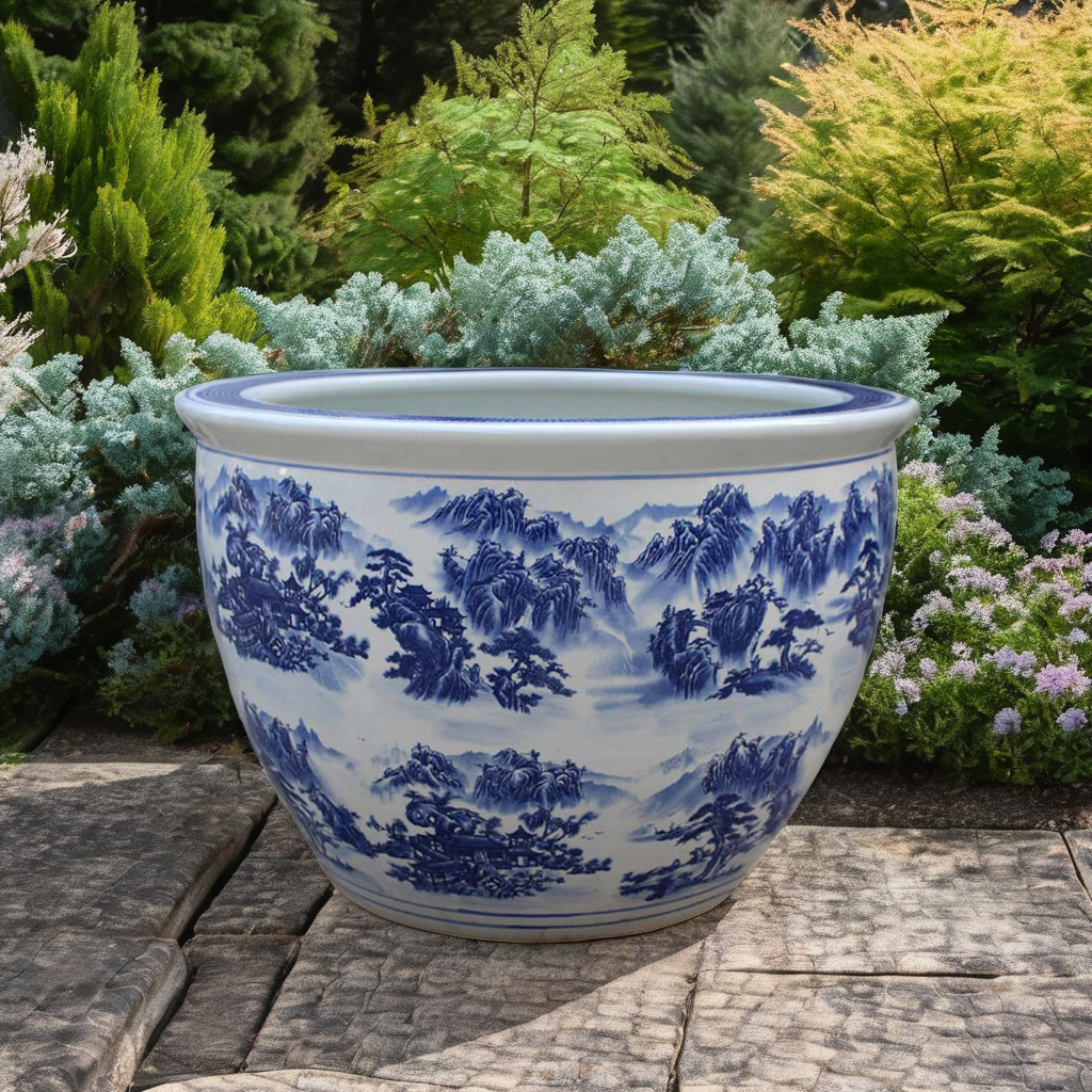 Jingdezhen большие керамические уличные горшки для ландшафта, сине-белые, набор для сада, цветочные кашпо на заказ