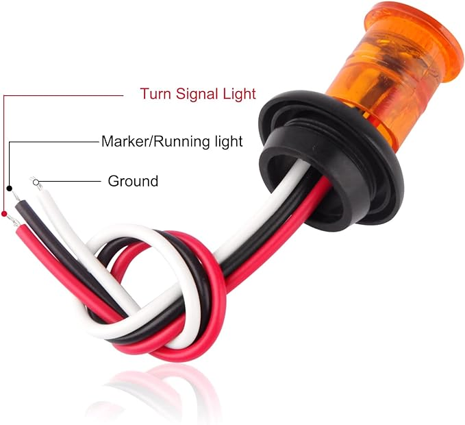 3/4 Inch Round LED Trailer Side Marker Clearance Lights Amber 3 Wires LED Marker Light