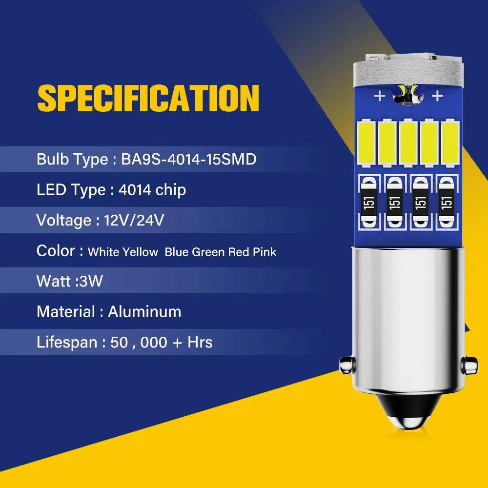 Светодиодная лампа BKR Ba9s 4014 15SMD для салона авто, 12В