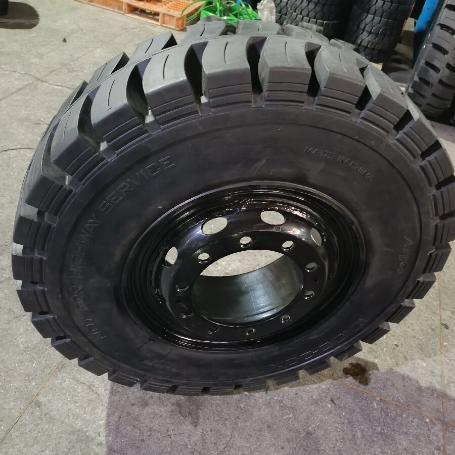 Anygo Brand 12.00-20 Xz06 Solid Tire with Rim for Terex Mhl340 etc Material Handler Equipment, Heavy Duty Forklift Tire