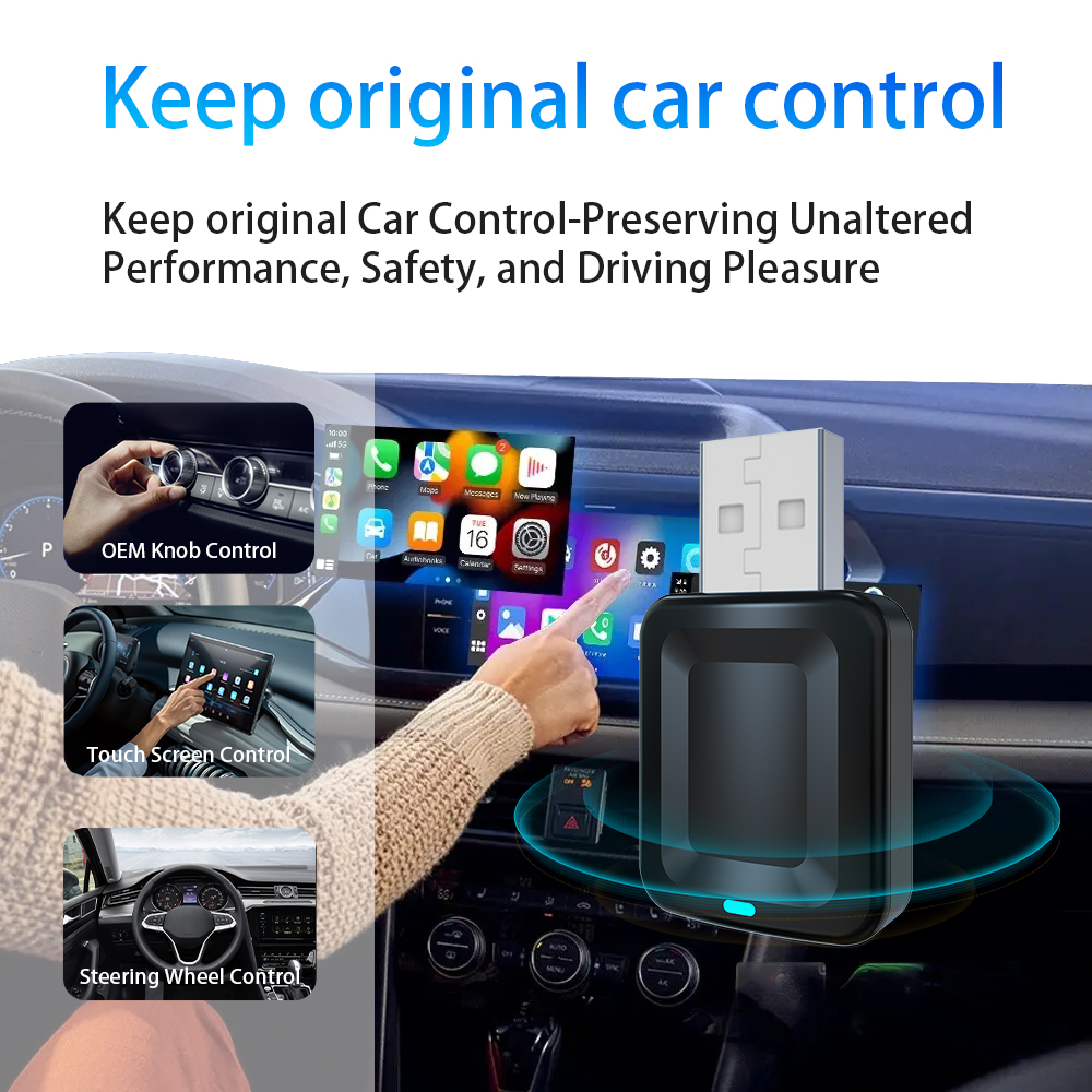 Проводной адаптер USB 2-в-1 для беспроводного CarPlay и Android Auto