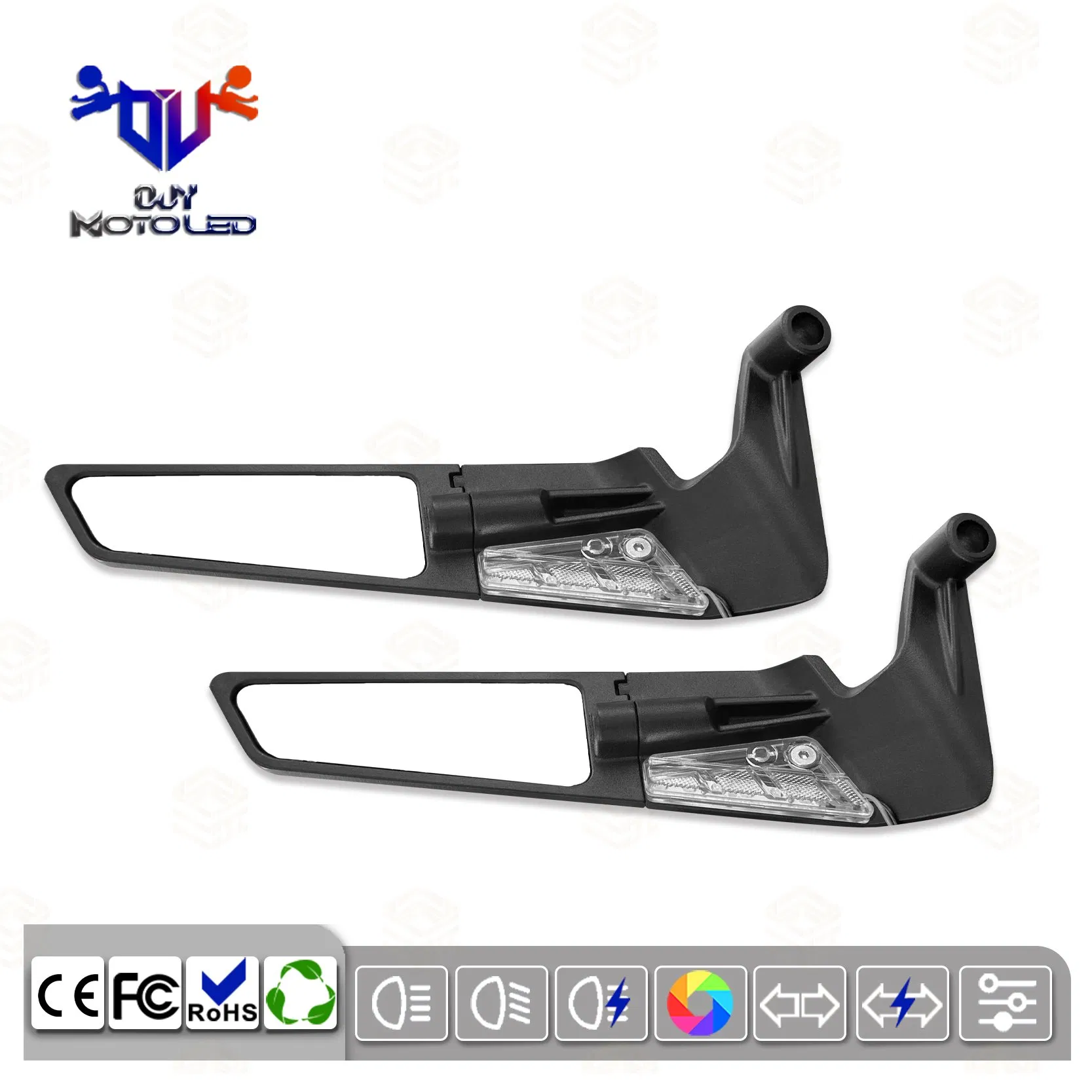 Motorcycle Universal Rearview Mirror Black Shell with LED Rearview Mirror Accessories