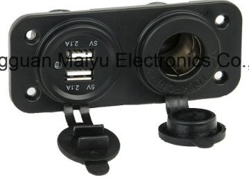 Dual USB Port Power Socket Charger Adapter & Voltmeter Car Camper Caravan Marine