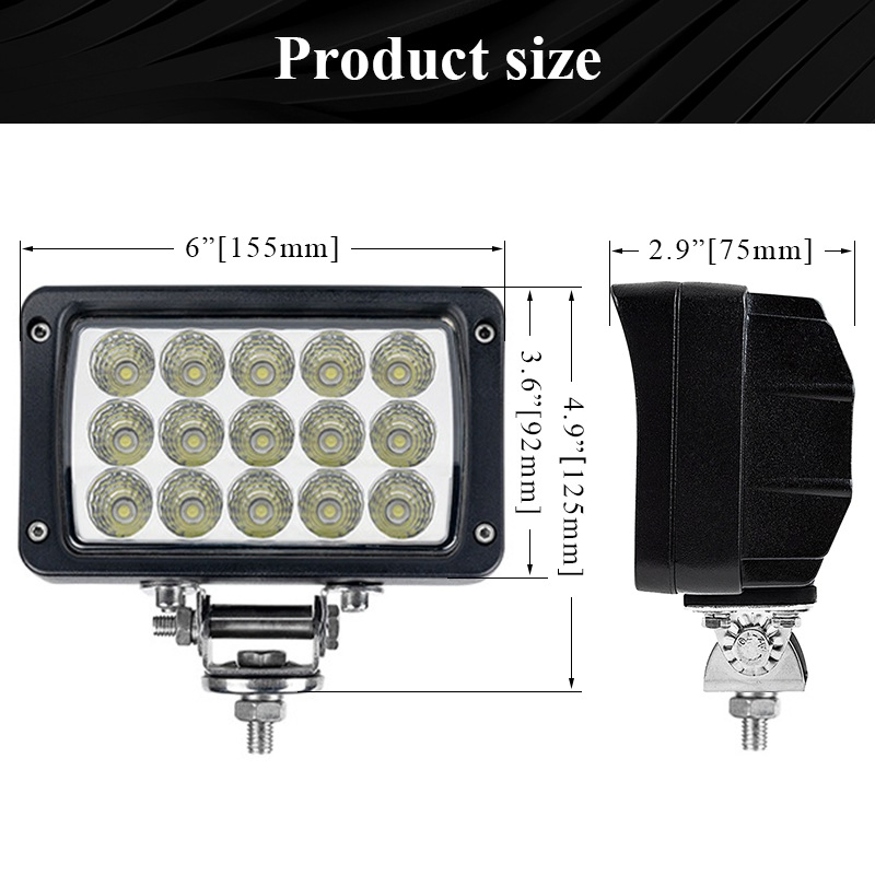 6" 45W Square Spot Flood LED Work Light for Excavator Tractor Harvester Mower Crane, Car Offroad 4X4 SUV Truck Roof Auxiliary Driving Lamp
