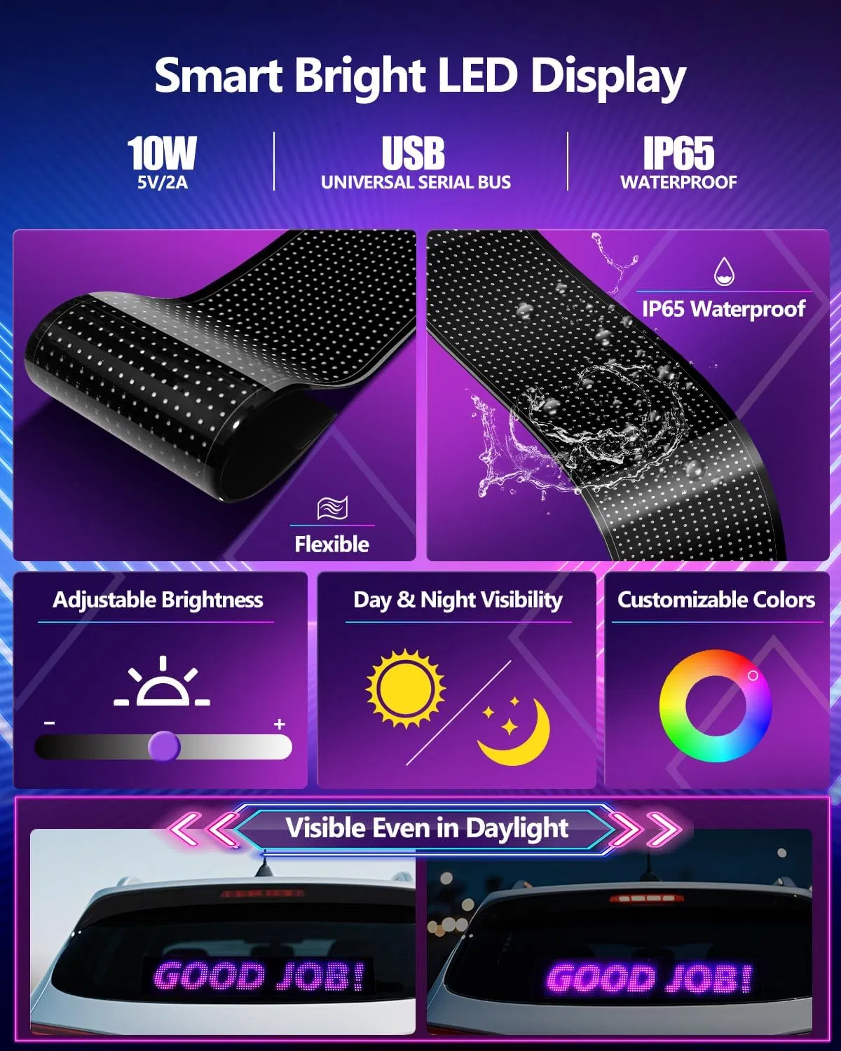 LED Eye Lights for Cars, LED Eyes for Truck, Colorful and Soft Display, Programmable Light Writing, Smart APP, Bluetooth USB 5V, Devil Eye Lights