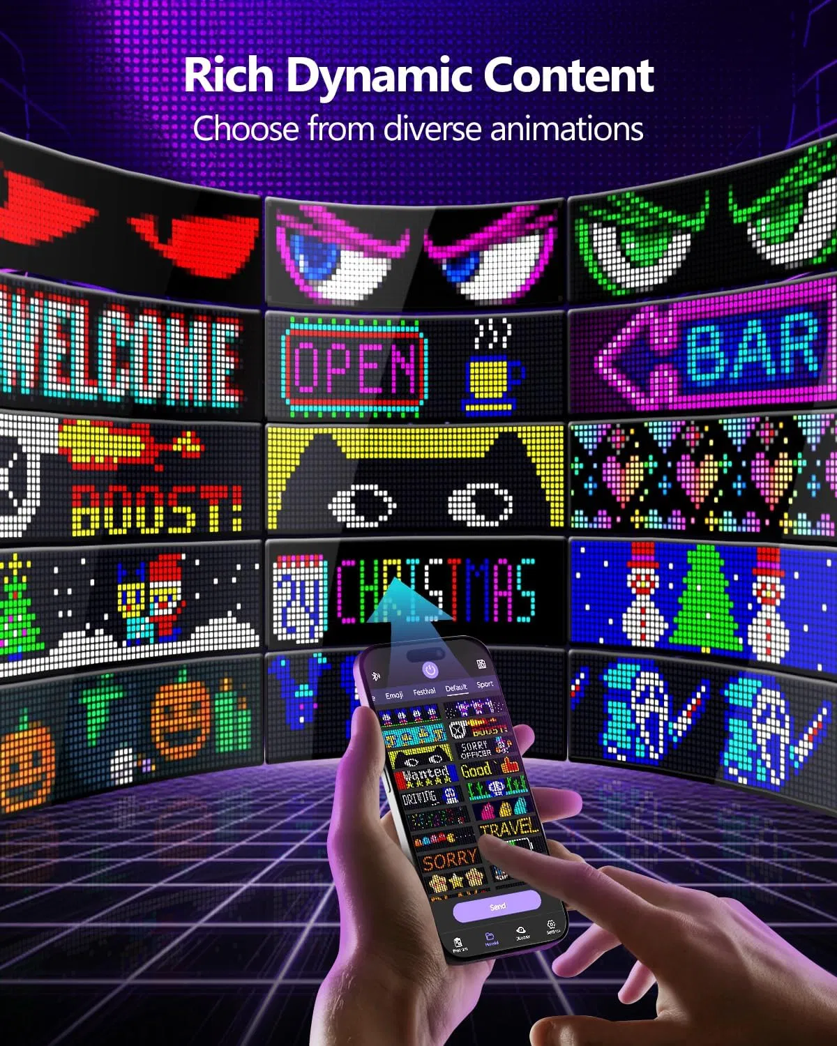 Truck Demon Eye Light Car LED Soft Screen Ultra-Thin Smart Glass Random Car Sticker USB Powered Bluetooth APP Wireless Connection