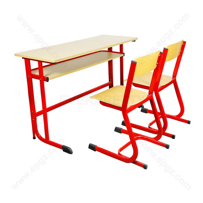 Modern Design Durable School Desk and Chair Set – Double Table Wooden Furniture for Students