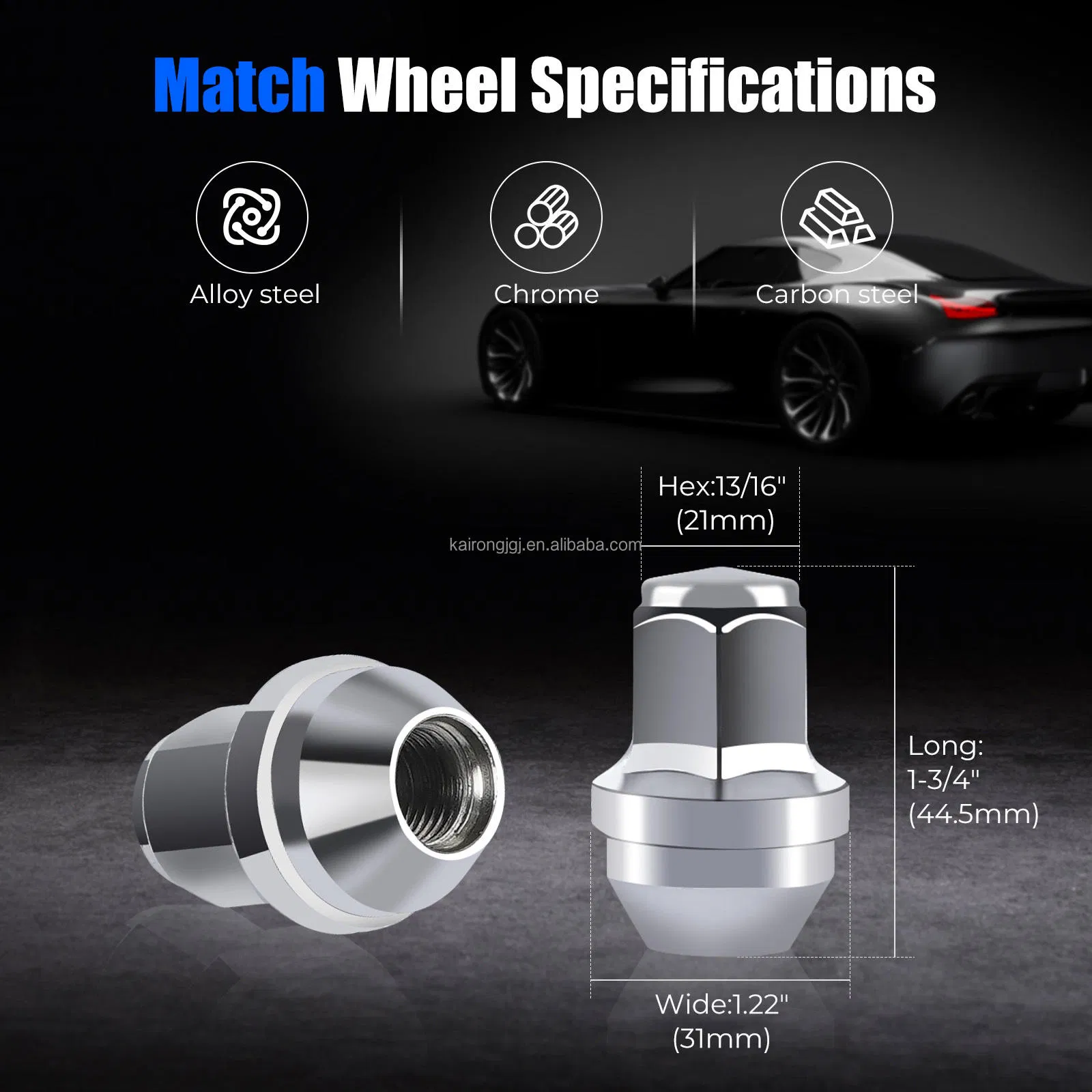 Premium Steel Lug Nuts with Titanium Finish for 12X1.5 Wheels