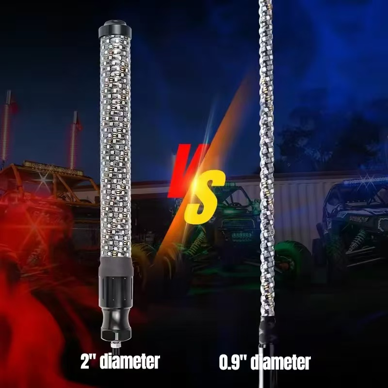 New 2FT 3FT RGB Chasing Chubby LED Antenna Aluminum Alloy Fat LED Whip Lights for ATV UTV Polaris Rzr