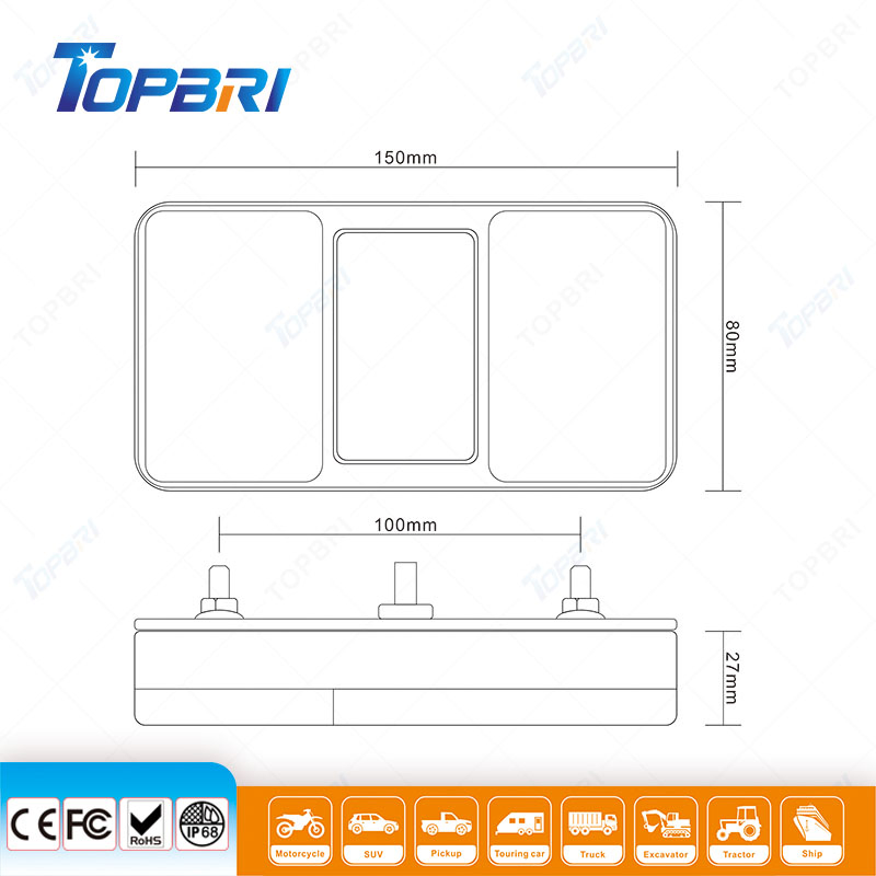 Rectangular Agriculture LED Rear Safety Combination Lights for Trucks Trailers