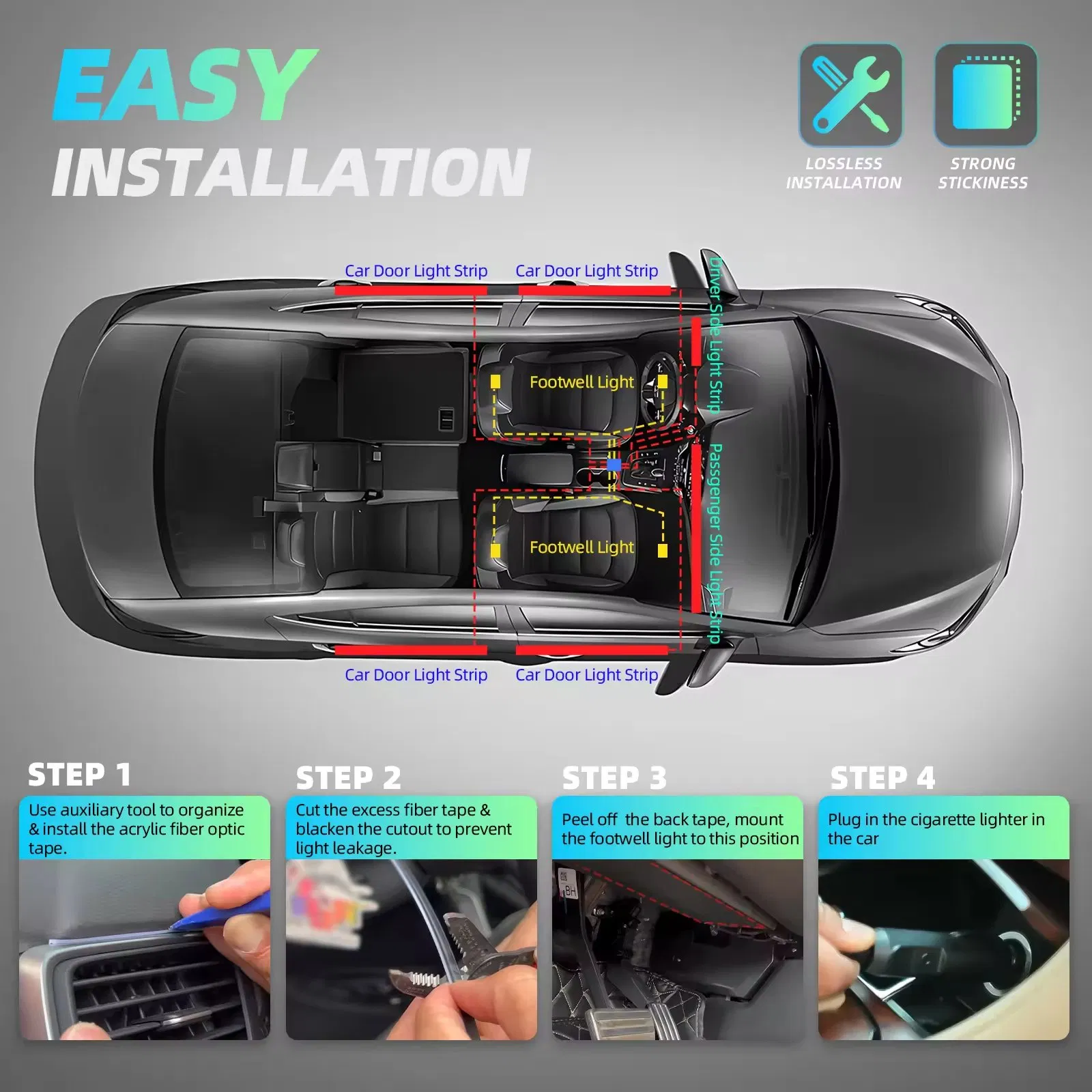 Автосвет 22 в 1, 64 цвета, RGB подсветка салона