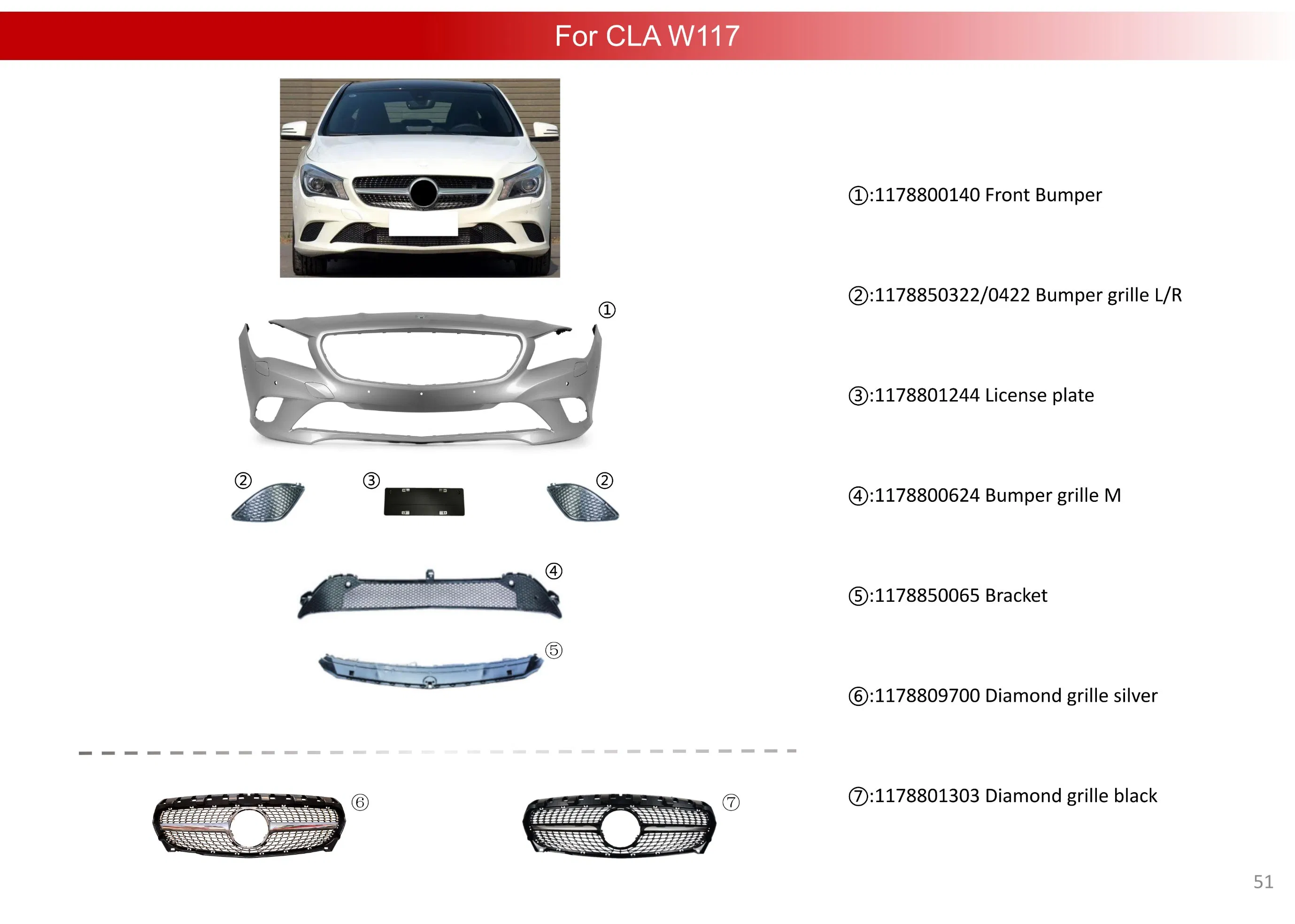 Car Accessories Bodykit Front Bumper for Mercedes B E N Z W177 W118 W117 W221 Body Kit