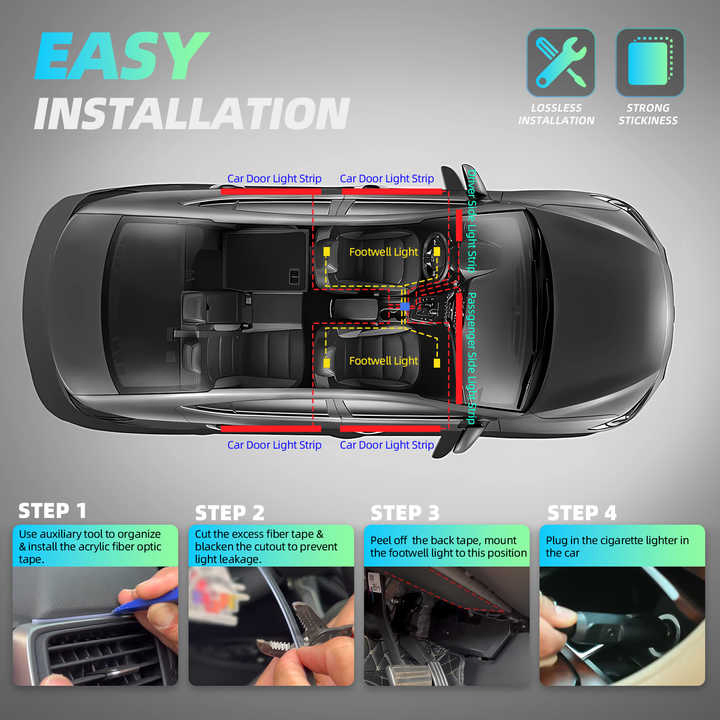 Симфония 64 цвета RGB подсветка салона автомобиля