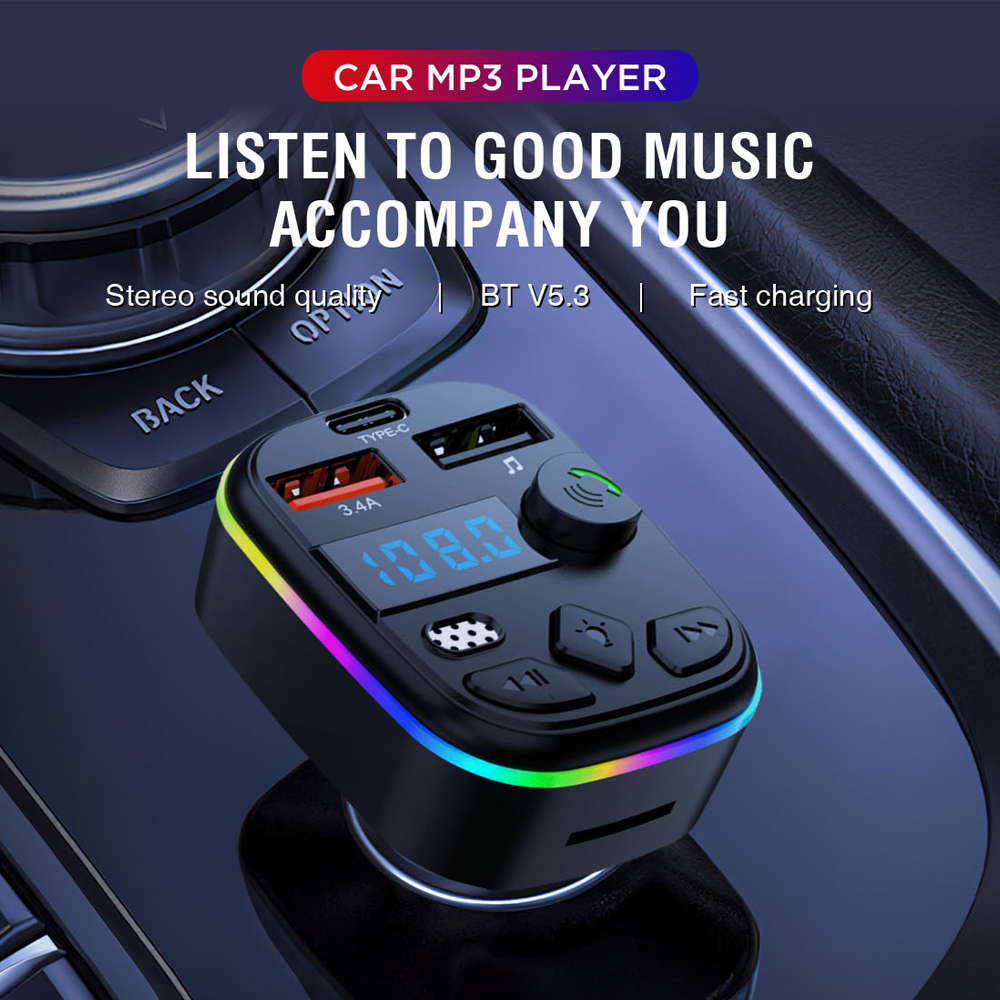 Автомобильный FM-передатчик C4P BT5.3 с MP3 плеером, громкой связью и двойным USB (5V/3A) для быстрой зарядки