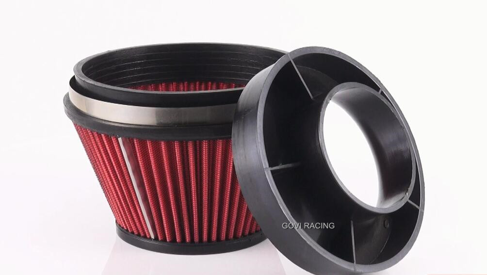 102mm Height Red Car Air Filter Intake with Velocity Stack 3''/3.5''/4'' Universal