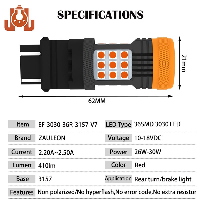 Красная светодиодная лампа для авто 3157 4257 7443