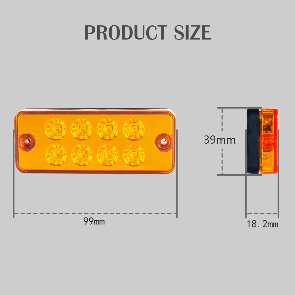 Прямоугольный янтарный светодиодный маркерный фонарь с отражателем