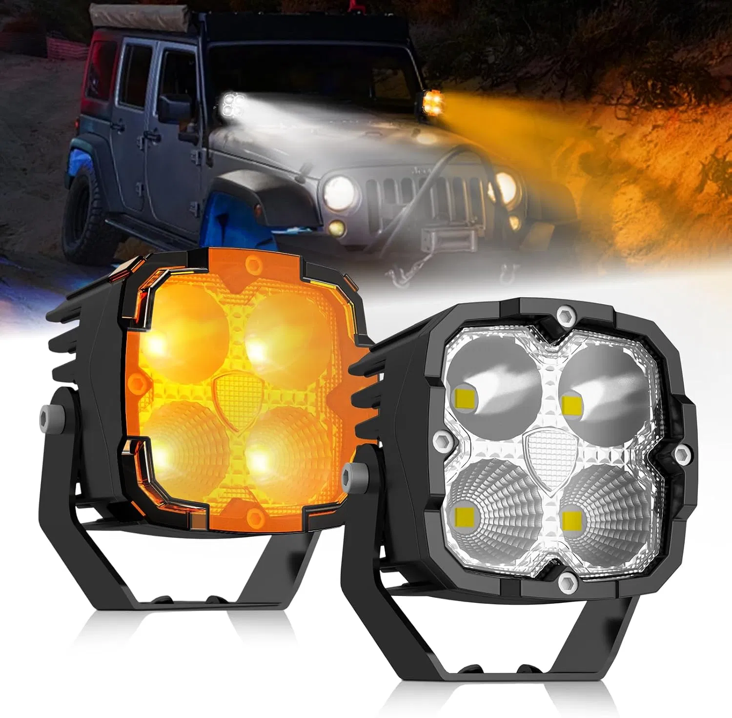 Super Bright Square LED Pod Amber Pod Light Cover Spot Light