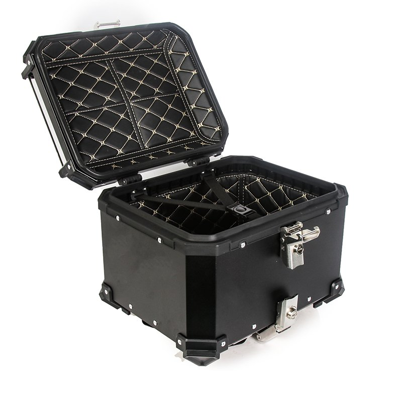 Motorcycle Top Case Tail Box 45L Thick Aluminum Hard Motorcycle Trunk with Backrest Motorcycle Box Tail Box Motorcycle Trunk Storage Rear Tour Box