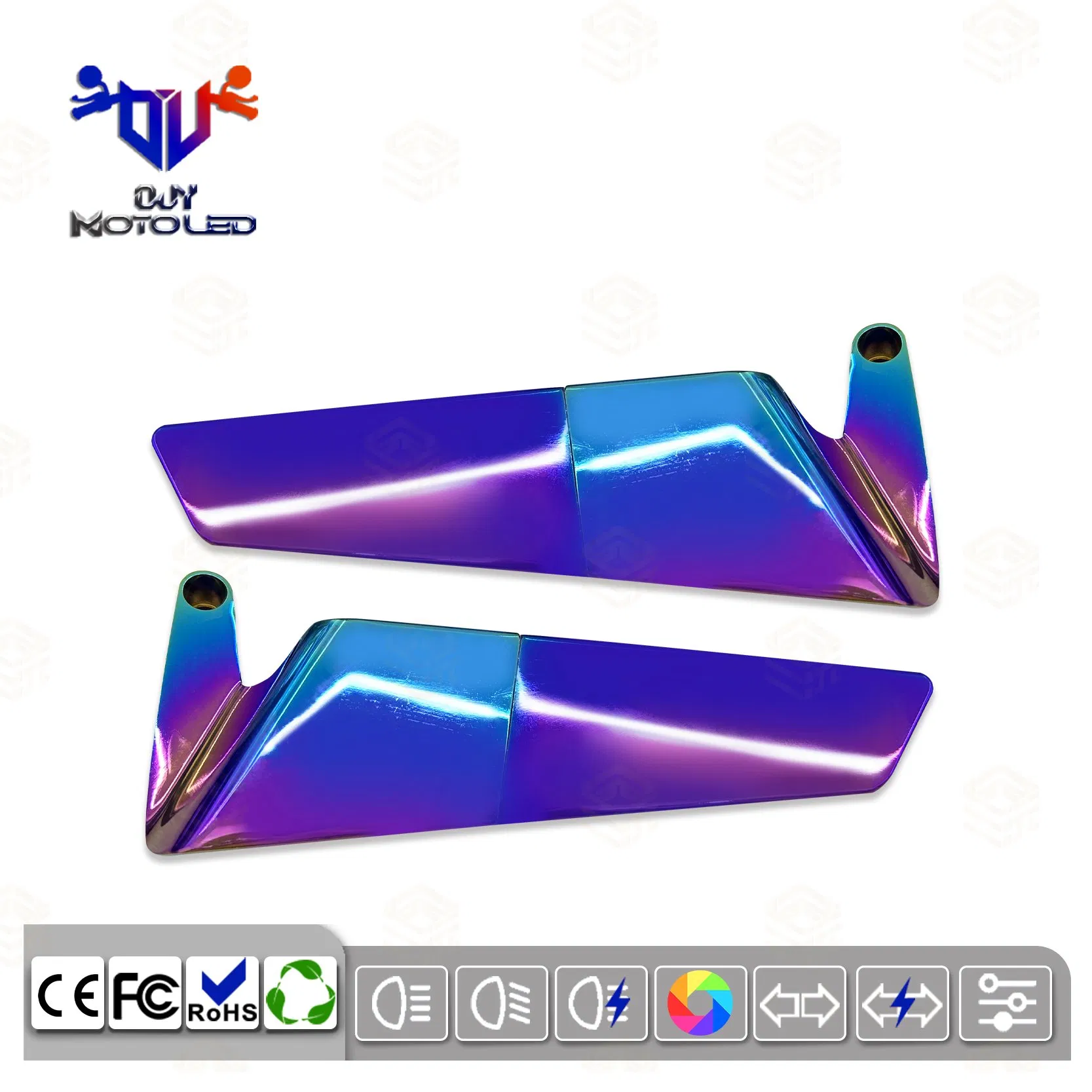 Long Wide-Angle Motorcycle Mirrors with Colorful Rainbow Design