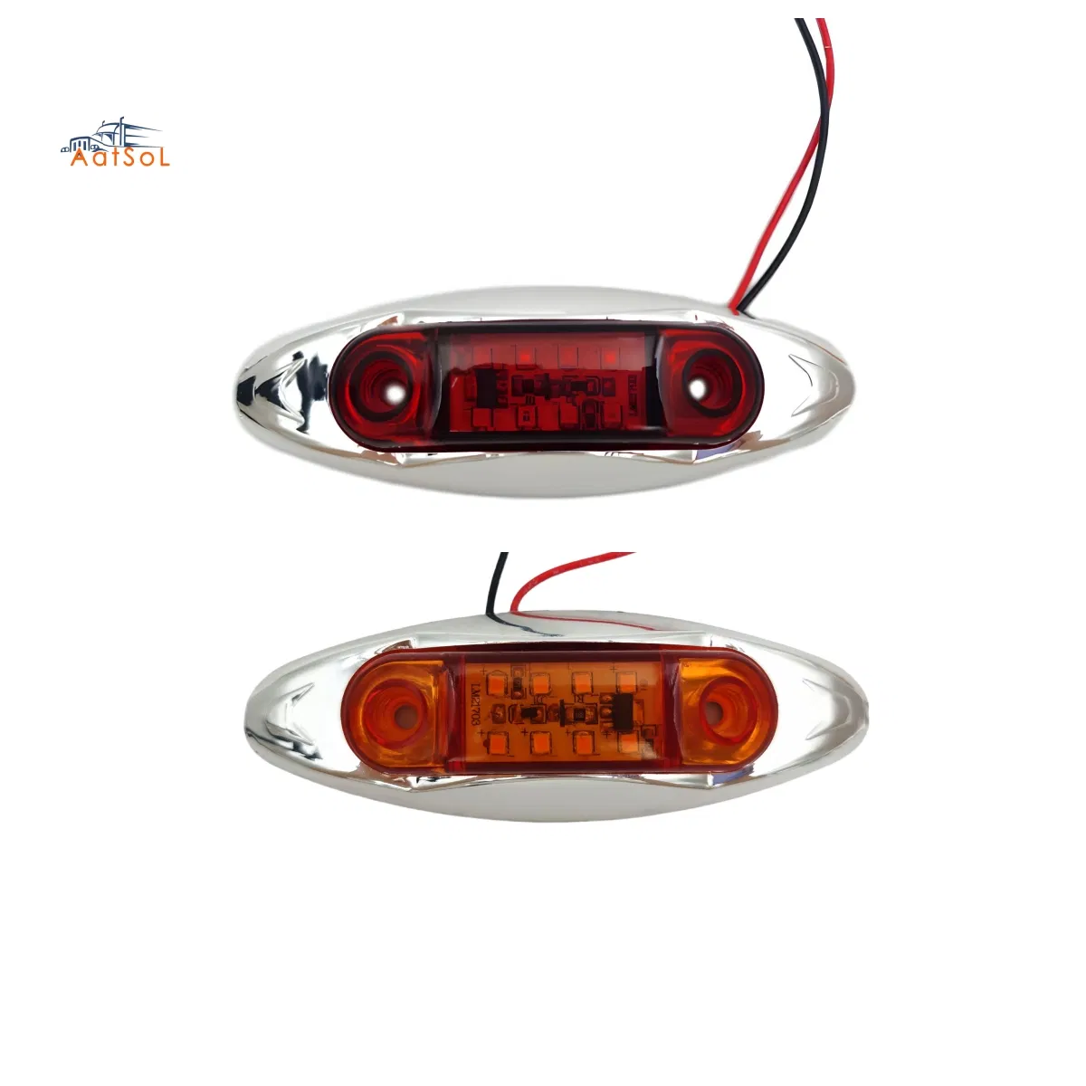 Светодиодный габаритный фонарь 8LED красный хром, 10-30В