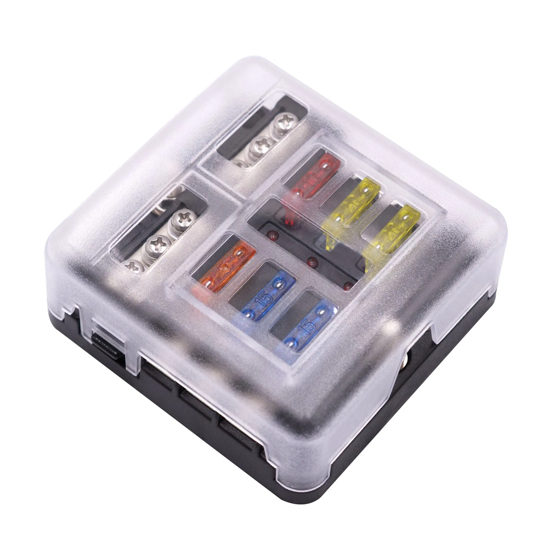 6 Way Auto Fuse Holder Independent Positive and Negative Pole One in Multiple out Fuse Box with LED