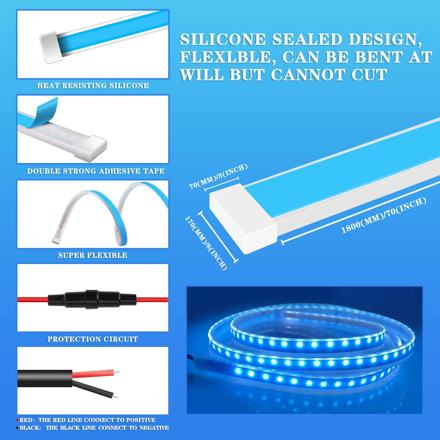 Universal Flexible Strip LED Car Daytime Running Light Auto Hood Decorative Atmosphere Lamp