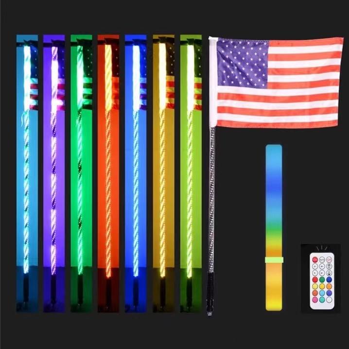 6FT/8FT/12FT Vehicle Fiberglass Pole Safety Flags 12-24V Construction Mining LED Buggy Whips