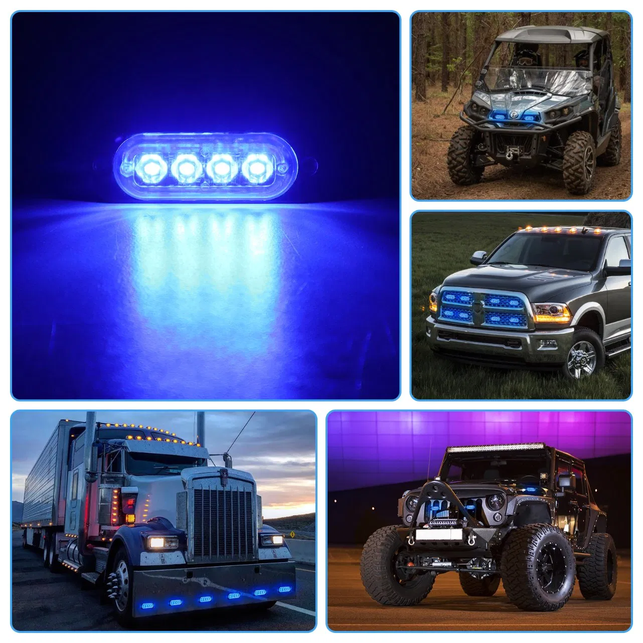Rear of The Vehicle Mount Strobe Light – 4 Blue LEDs, 12V/24V, IP67 Waterproof, Heavy-Duty for Trucks & Emergency Vehicles