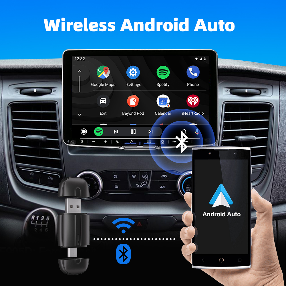 Автомобильный адаптер Plug and Play 2-в-1 для беспроводного CarPlay и Android, двусторонний