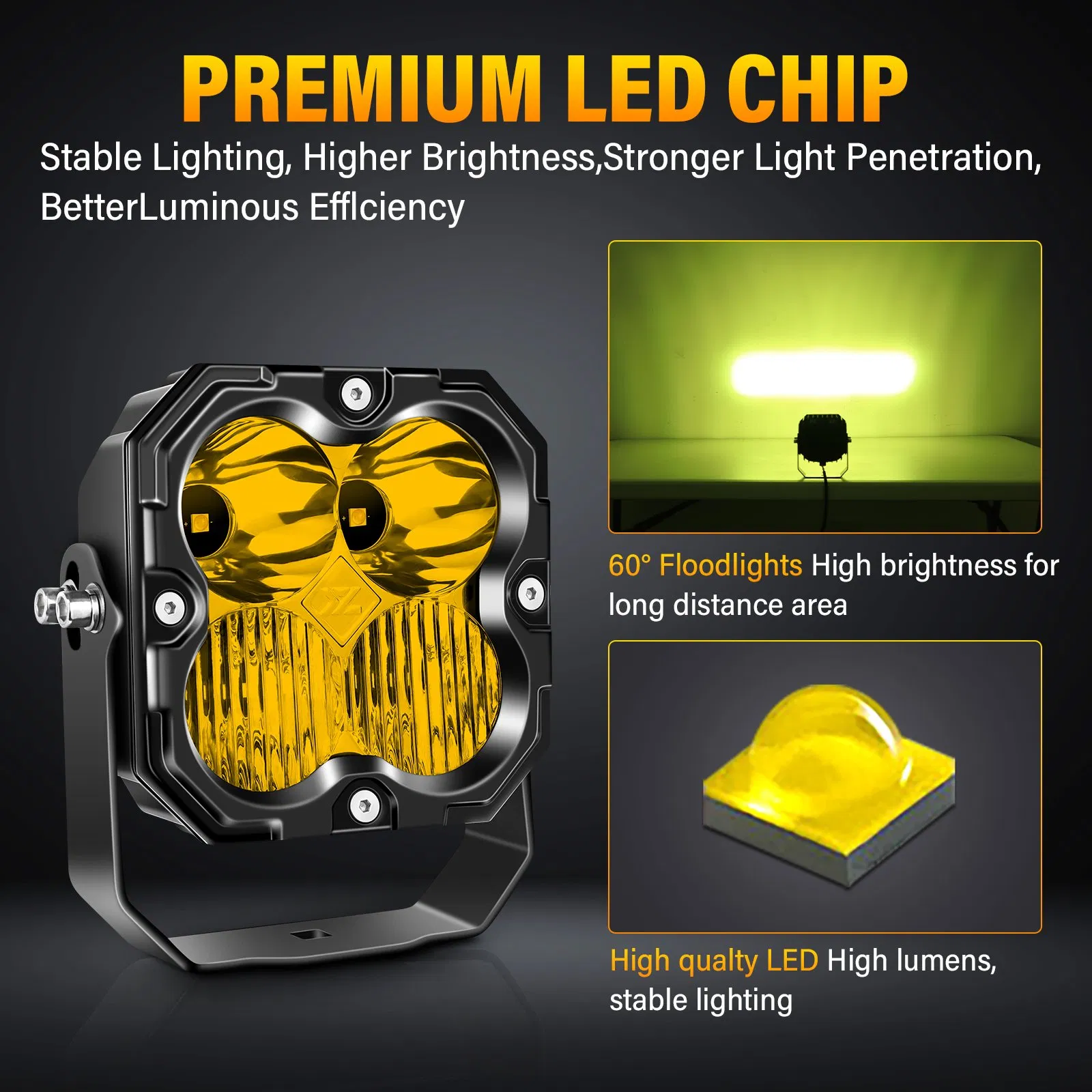 Светодиодный светильник 4.5" для джипа, желтый/белый