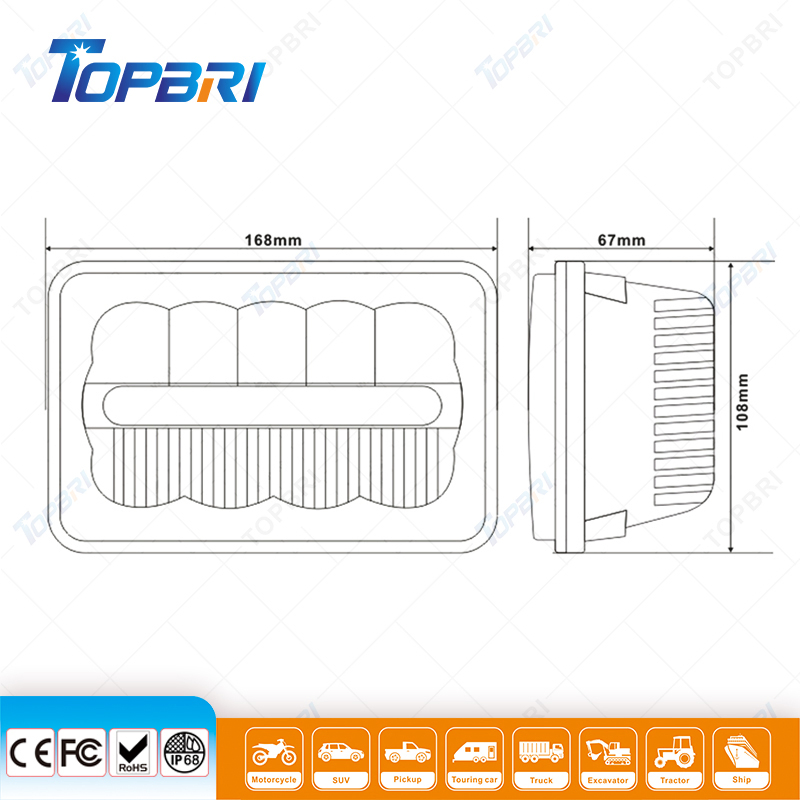 LED-фара для грузовиков 12V 55W DOT 4x6 дюйма