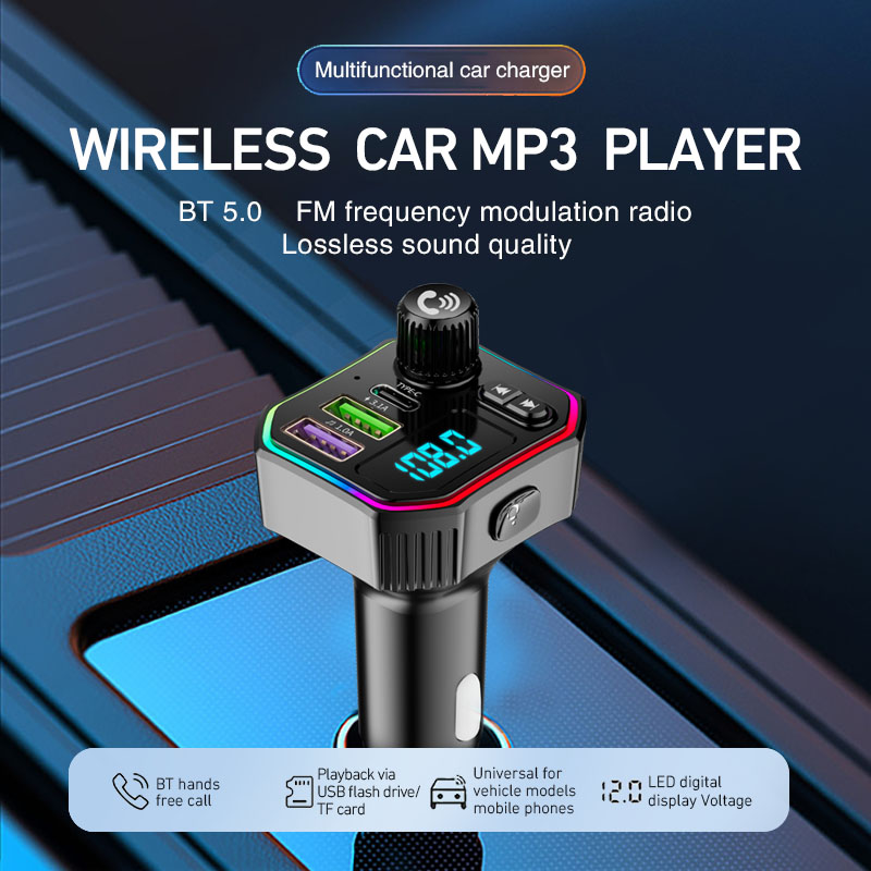 Портативный автомобильный FM-передатчик с MP3 плеером, Bluetooth 5.0 и громкой связью, с подсветкой