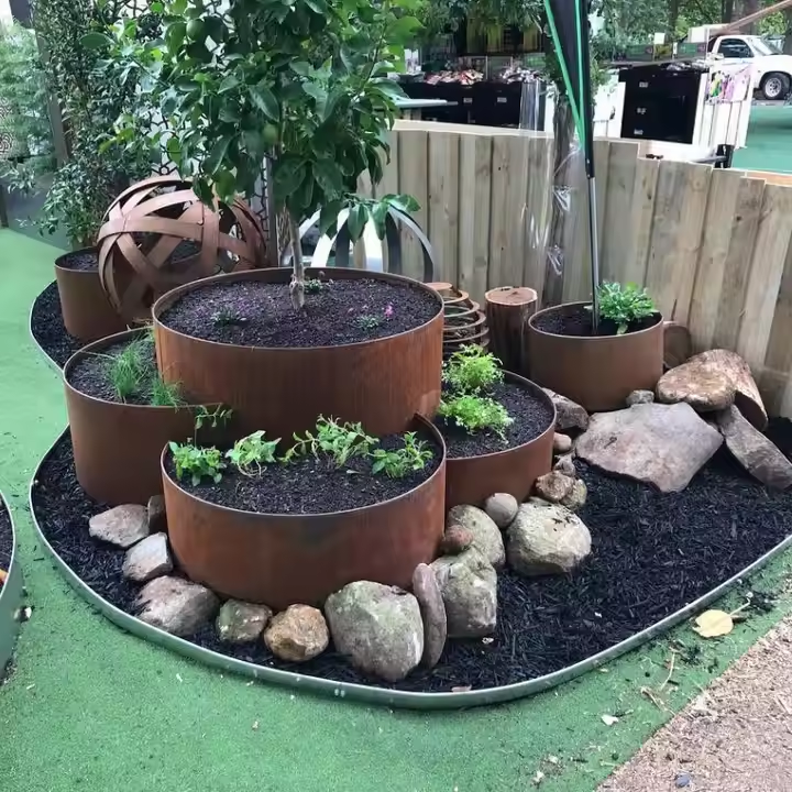 Открытые прямоугольные садовые плантаторы из металла серии Corten — прочные и стильные