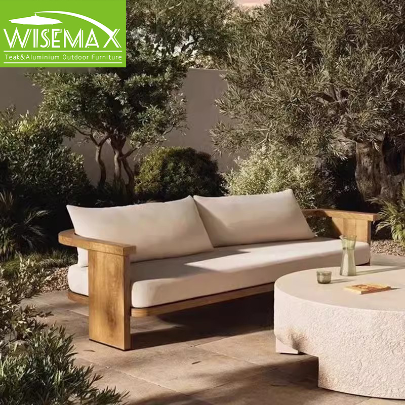 WISEMAX уличный модульный диван из цельного тикового дерева с водонепроницаемыми подушками, 3-местный