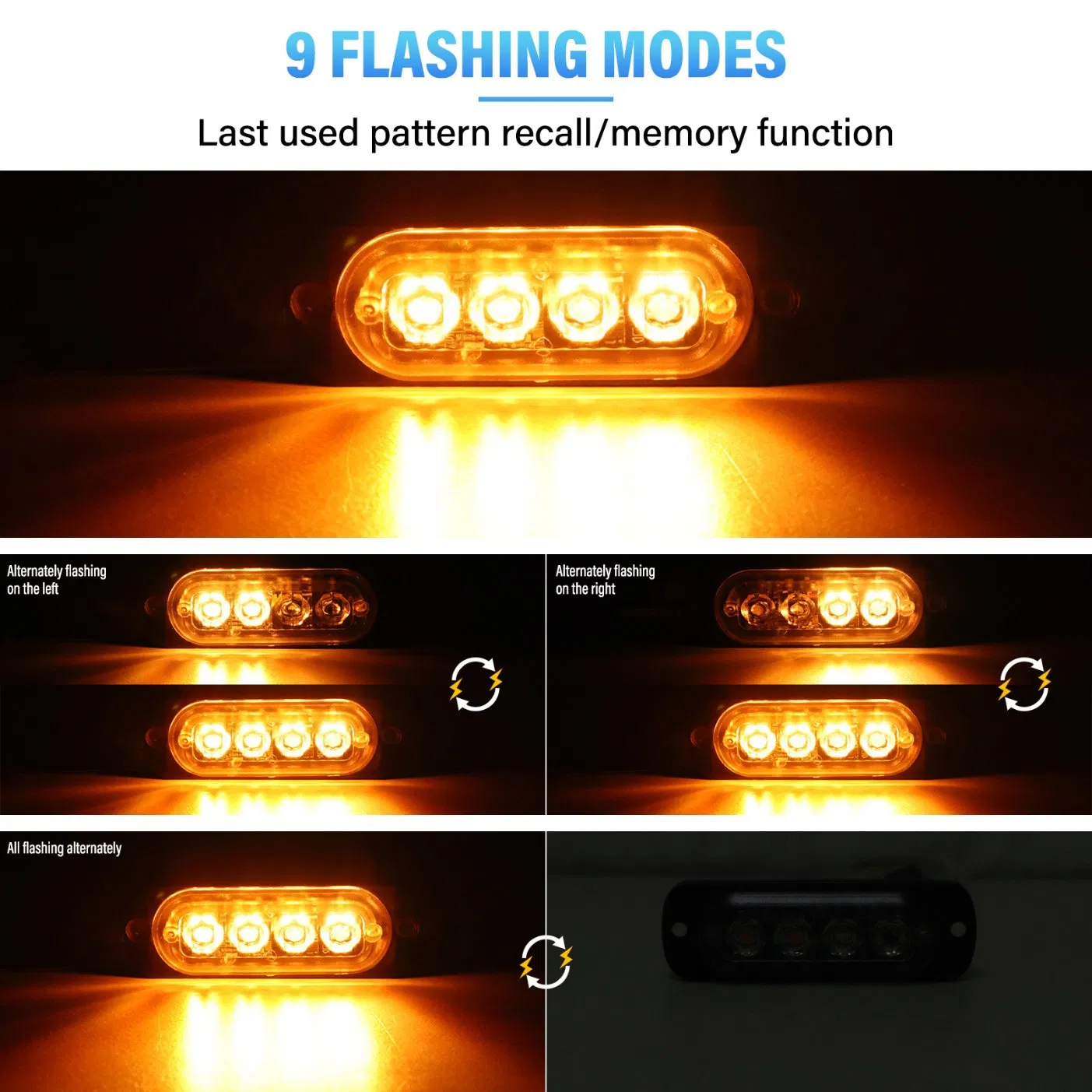 Янтарные стробоскопы 4 LED, 12-24В, CE, для дорог США