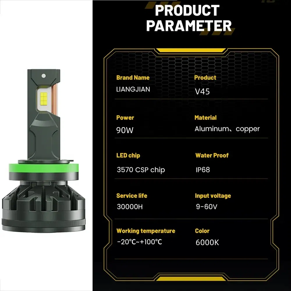 LED-лампа головного света 90W V30 для авто (H3, H4, H7, H11)