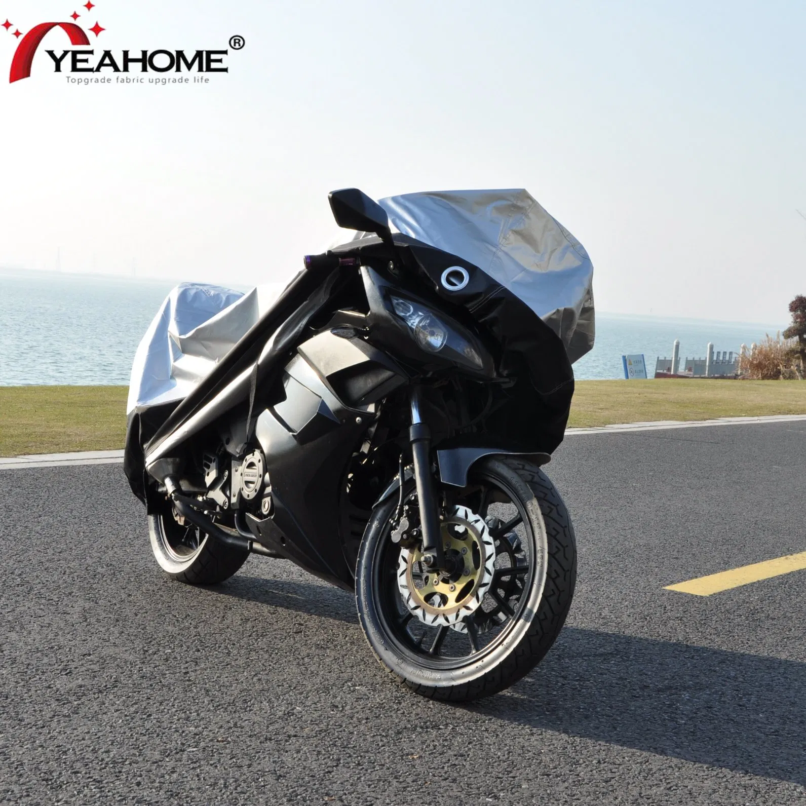 210d Silver Black Oxford Water-Proof Motorcycle Cover Anti-UV Motorbike Cover