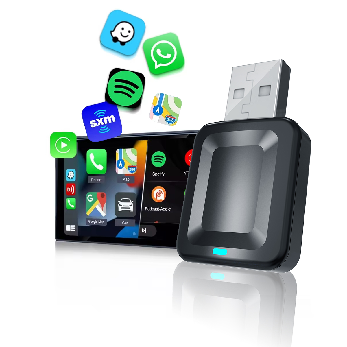 Проводной адаптер USB 2-в-1 для беспроводного CarPlay и Android Auto