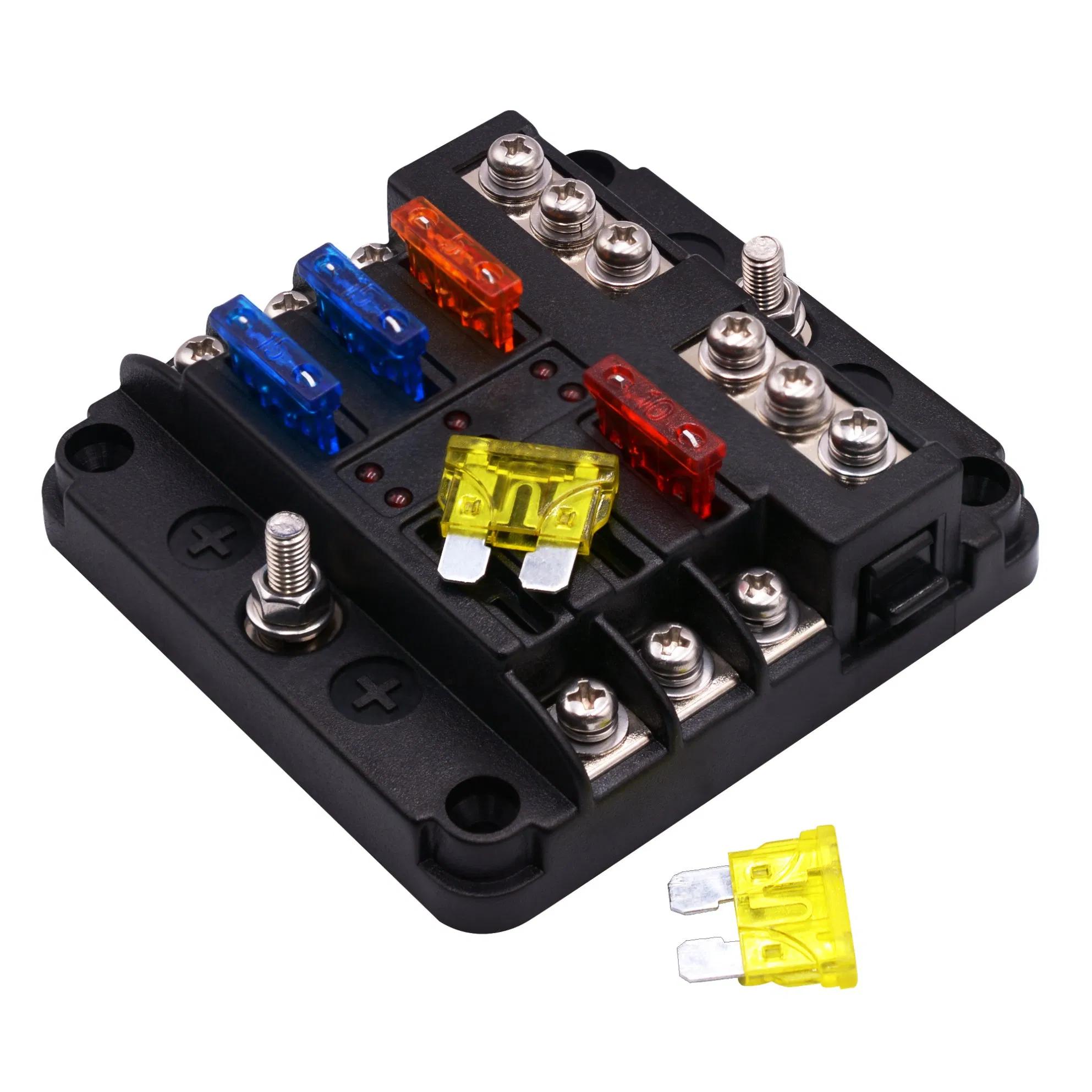 6 Way Auto Fuse Holder Independent Positive and Negative Pole One in Multiple out Fuse Box with LED