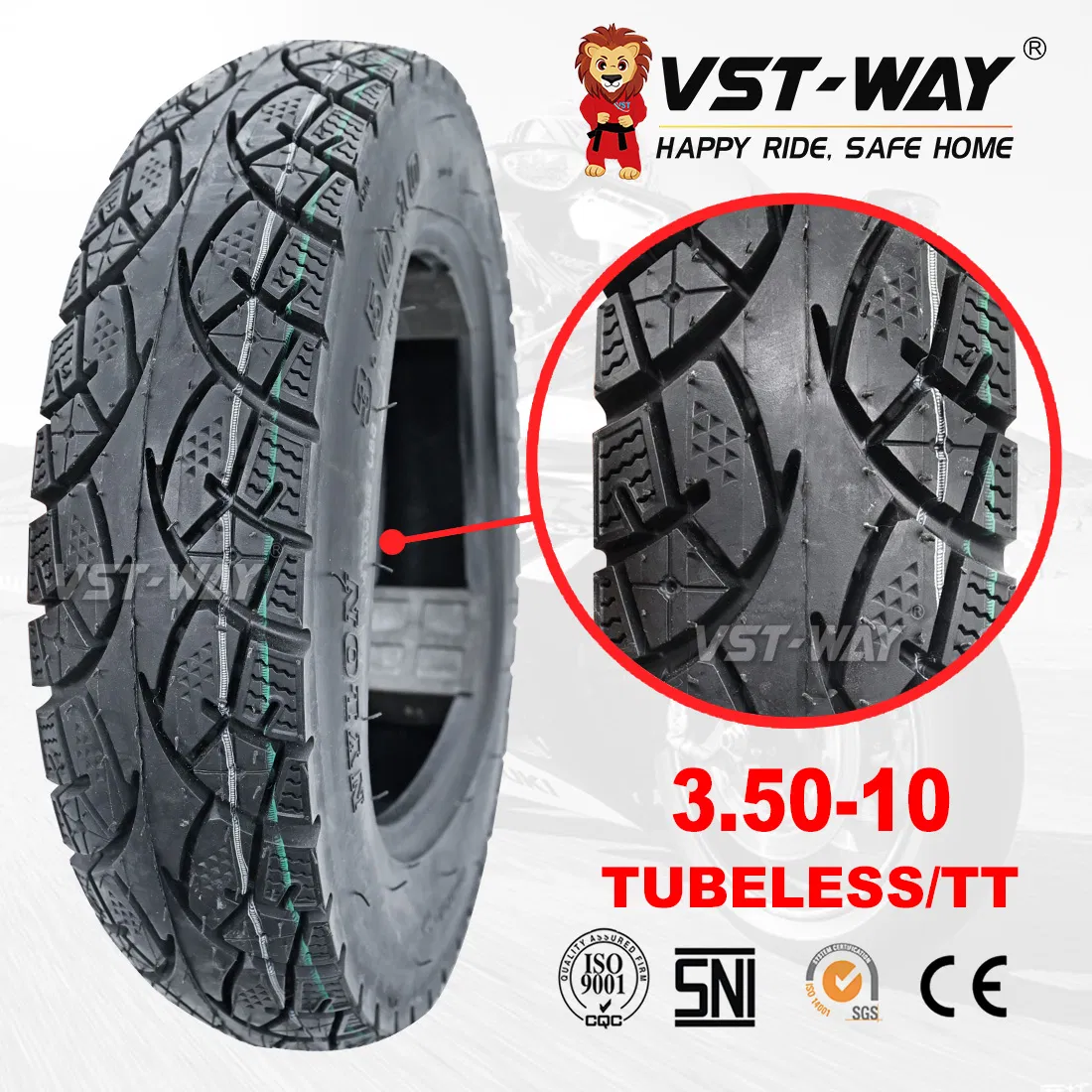 Шина мотоциклетная бескамерная 3.50-10 для электроскутера