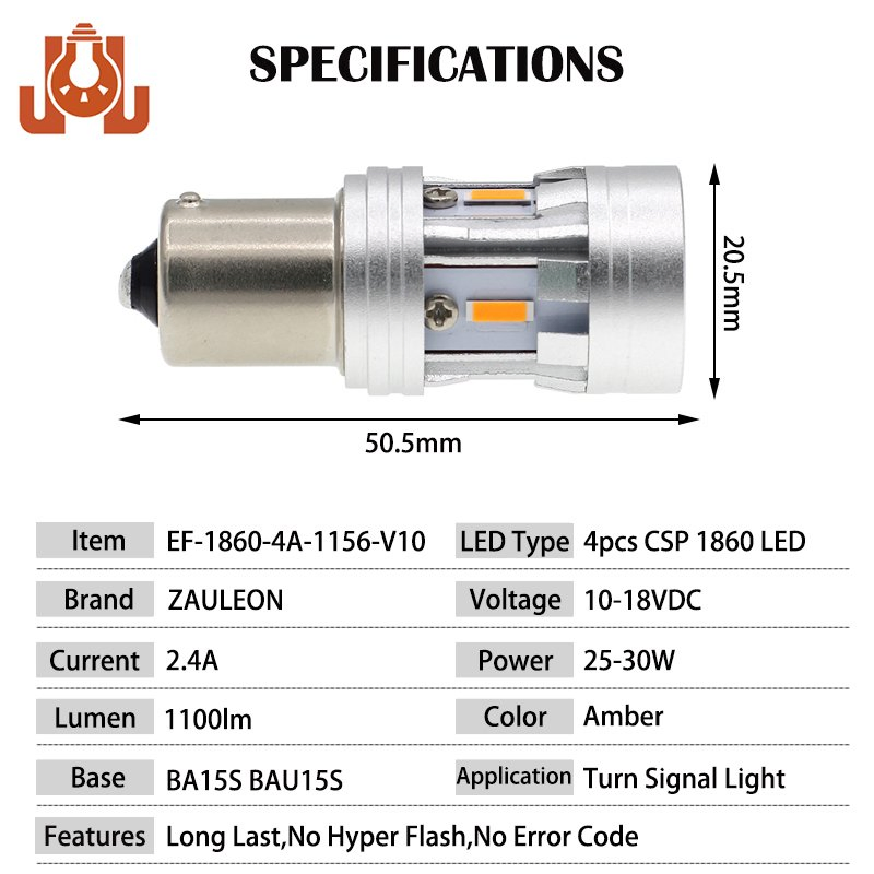 Светодиодная лампа 1156 BA15S для поворотников, CANBUS