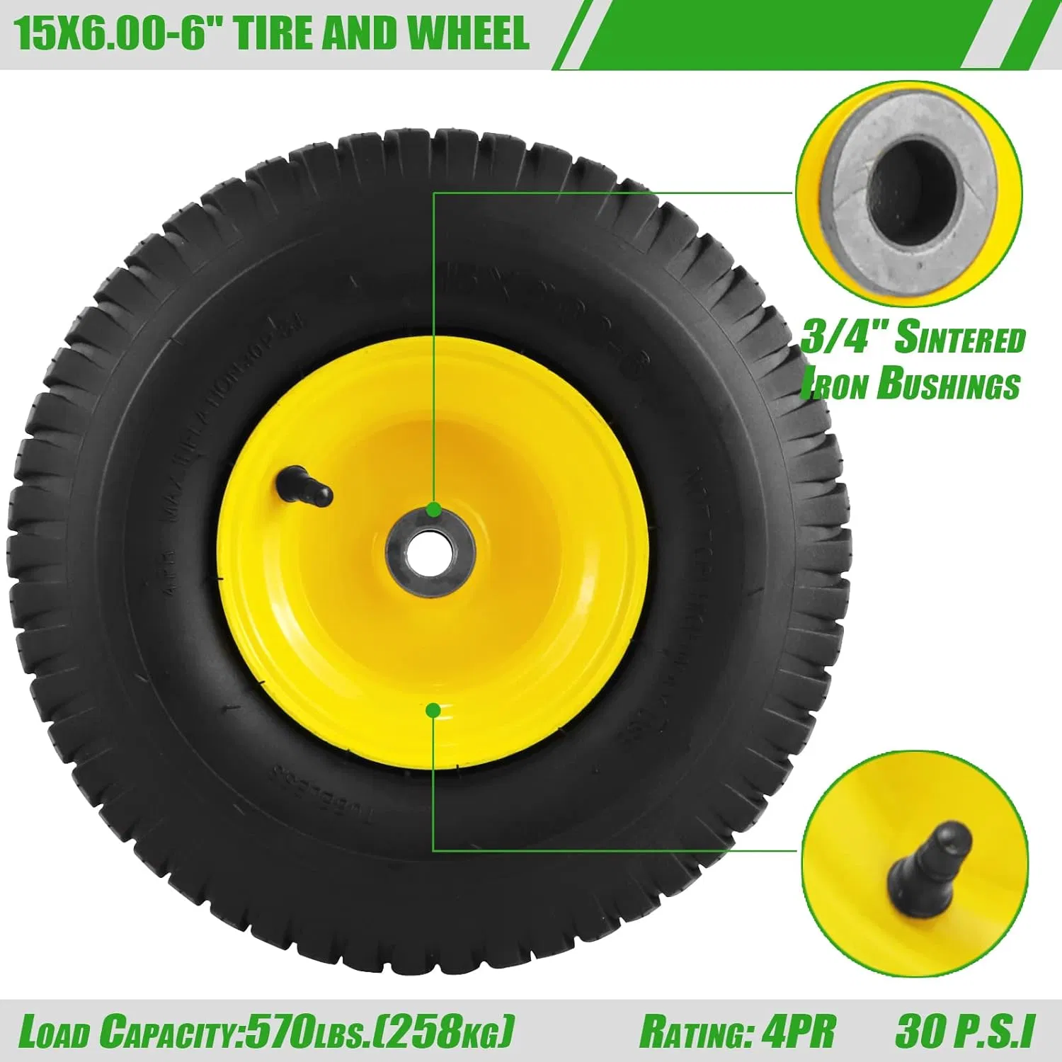 Lawn Mower Tires 15X6.00-6 Tubless Wheel