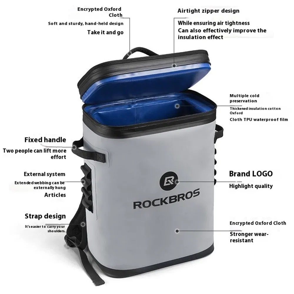 Rockbros Bx-004 20L Insulated Backpack, Hiking Daypack Cooler Bag, Cycling Waterproof Rucksack (BPA-Free) - Grey