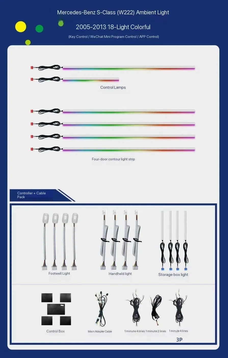 Mercedes S-Class (W222) Ambient Light 2005-2013 18 Light Illusion (button control/WeChat mini program control/APP control)