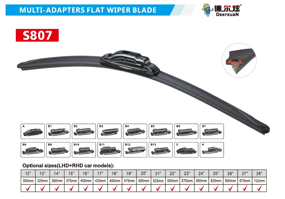 Deerxuan S807 Car Windshield Soft Multifunctional Flat Frameless OEM Wiper Blade